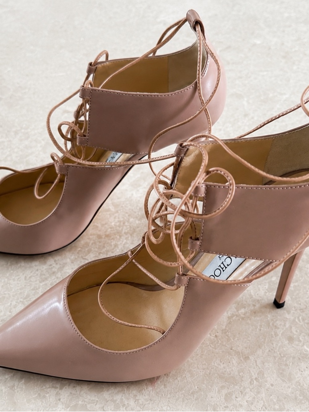 Jimmy Choo Nude Pink Lace-Up Pointed Toe Heels US 9 | EU 39